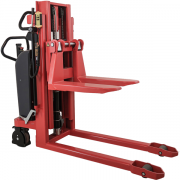 Elektro-Mini-Hochhubwagen mit Gabelzinken für Rollen verschiedener Grössen